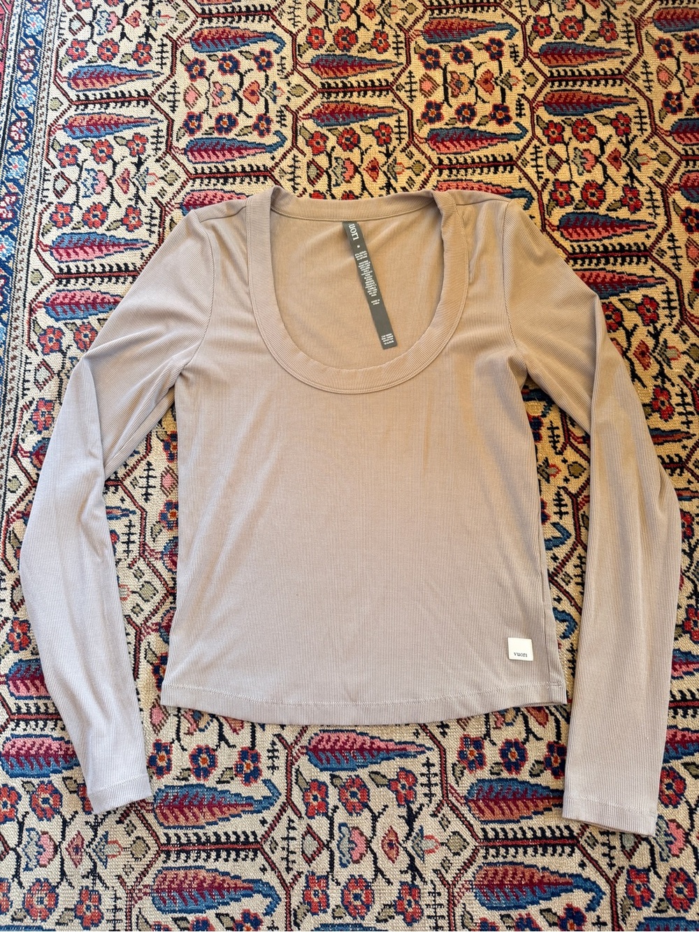 Vuori Long Sleeve Ribbed Scoop Neck Top - Taupe, women's medium
